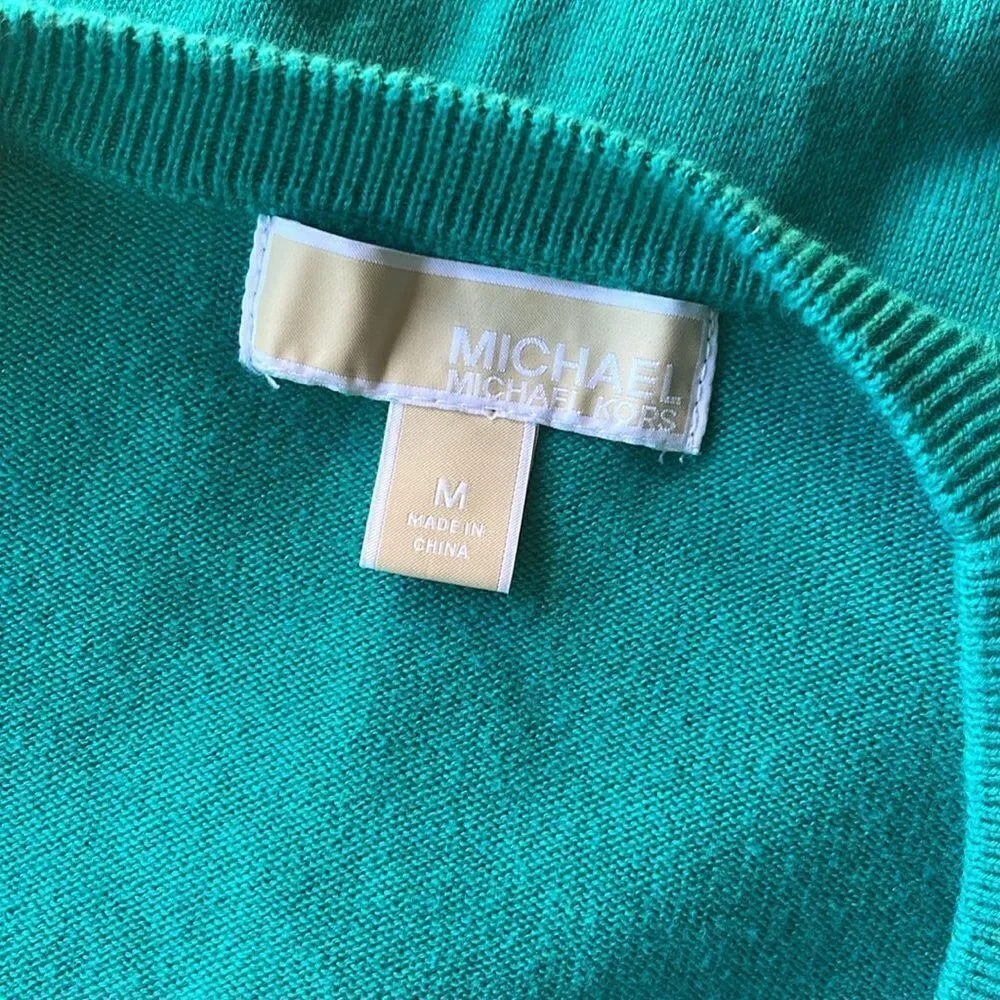 Michael Kors Vneck cardigan turquoise. Gold Hardware And Zipper Pockets knit M